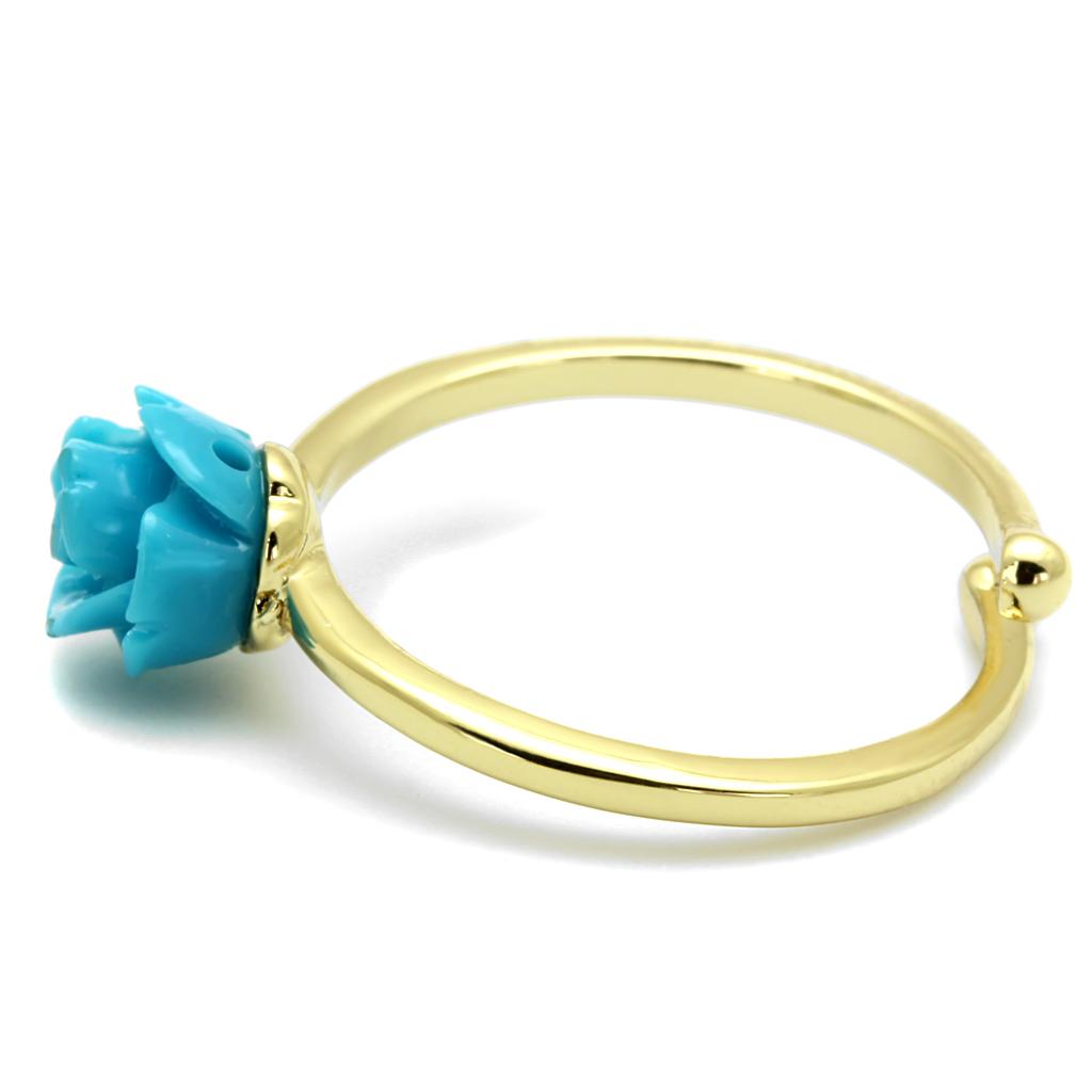 Flash Gold Brass Ring with Synthetic Synthetic Stone in Sea Blue