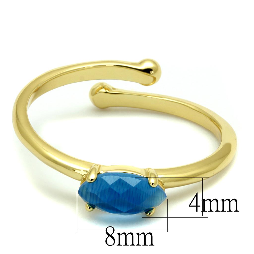 Flash Gold Brass Ring with Synthetic Cat Eye in Capri Blue