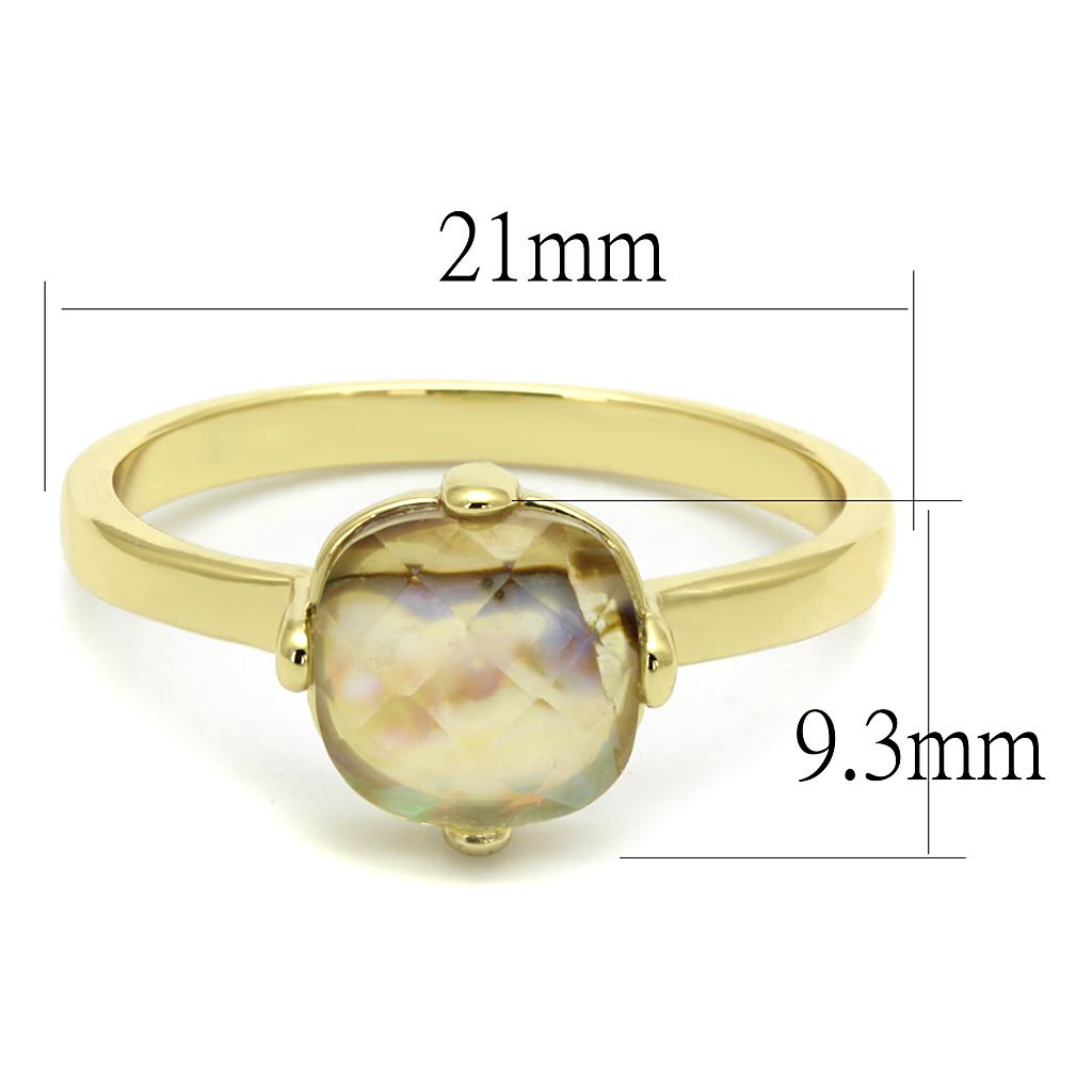 Flash Gold Brass Ring with Precious Stone Conch in Aurora Borealis (Rainbow Effect)