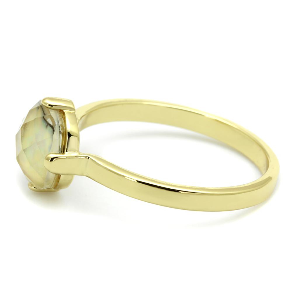 Flash Gold Brass Ring with Precious Stone Conch in Aurora Borealis (Rainbow Effect)