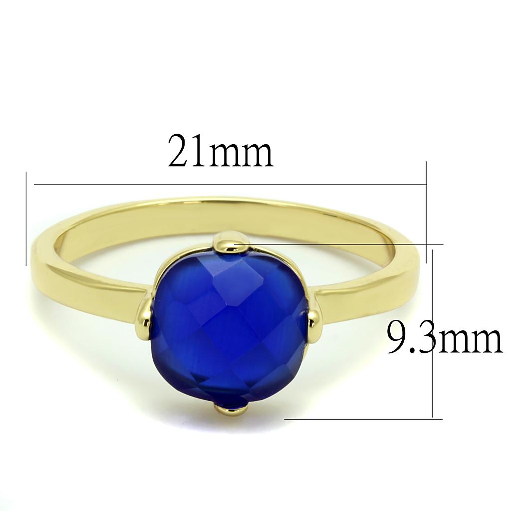 Flash Gold Brass Ring with Synthetic Cat Eye in Sapphire