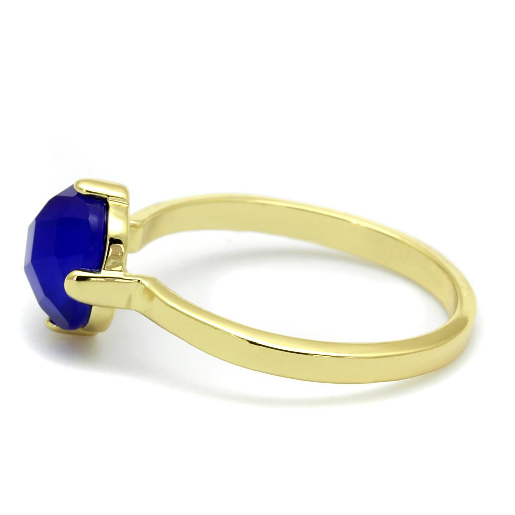 Flash Gold Brass Ring with Synthetic Cat Eye in Sapphire