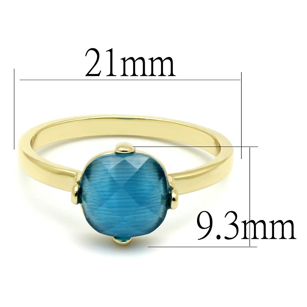 Flash Gold Brass Ring with Synthetic Cat Eye in Capri Blue