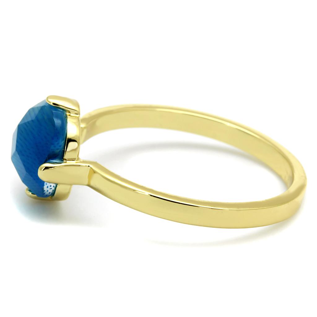 Flash Gold Brass Ring with Synthetic Cat Eye in Capri Blue