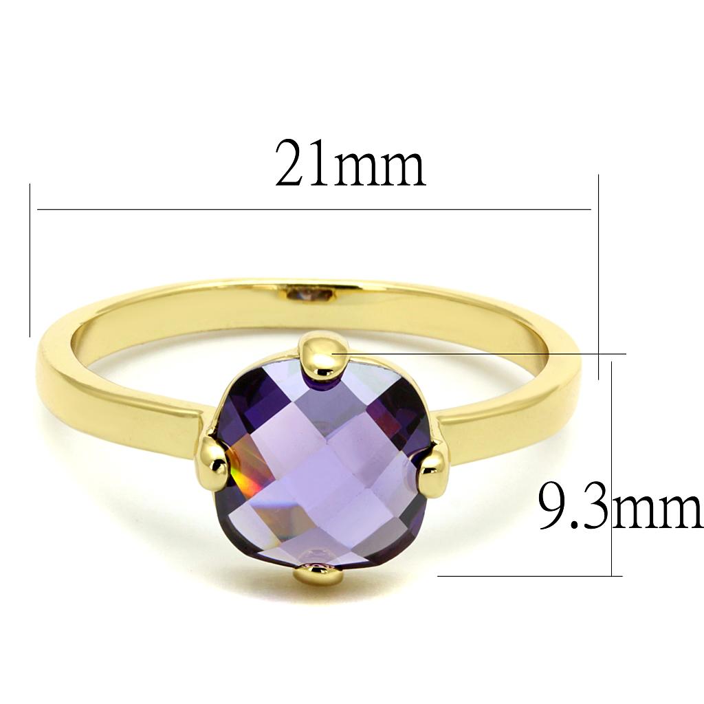 Flash Gold Brass Ring with AAA Grade CZ in Amethyst