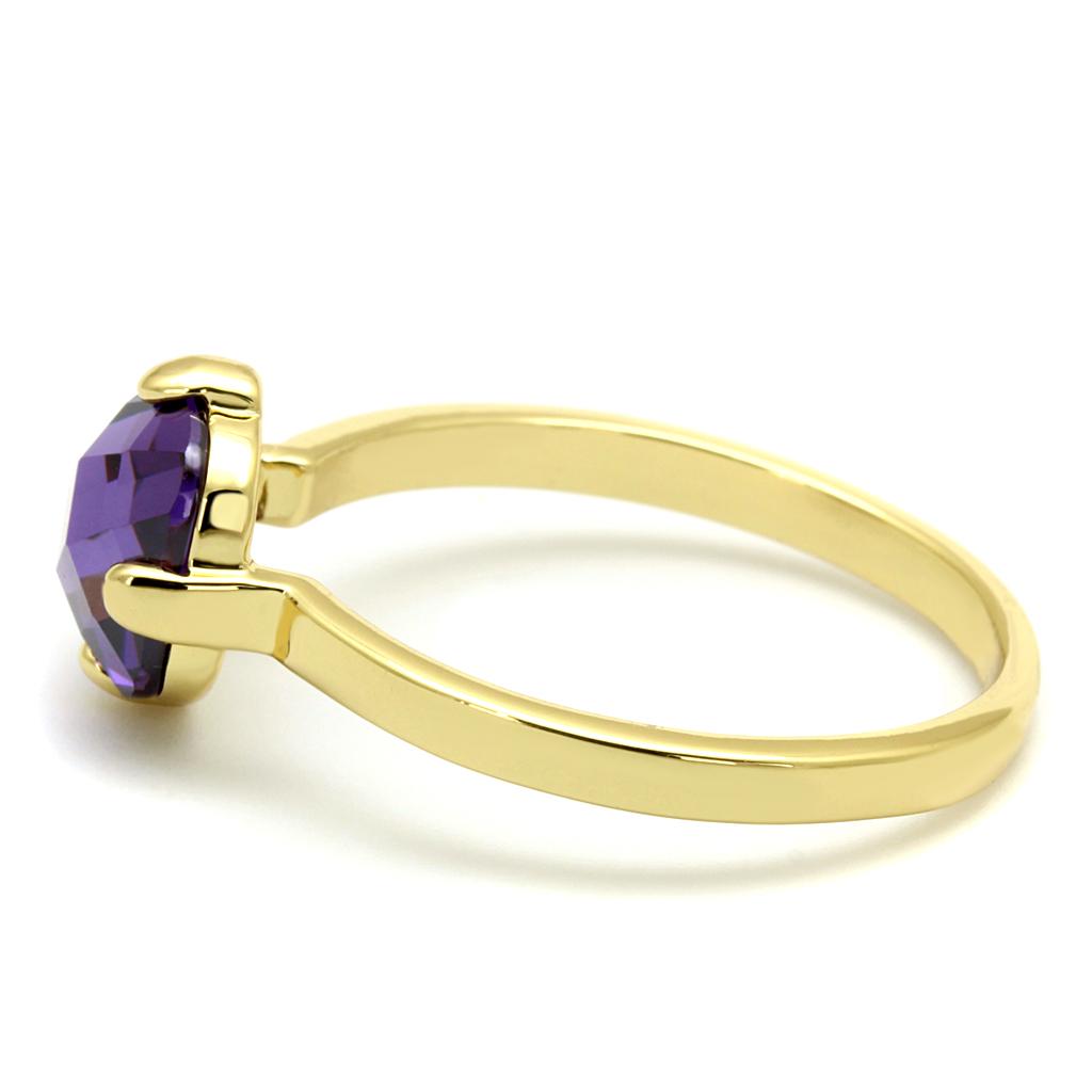 Flash Gold Brass Ring with AAA Grade CZ in Amethyst