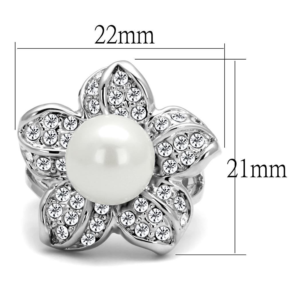 Rhodium Brass Ring with Synthetic Pearl in White