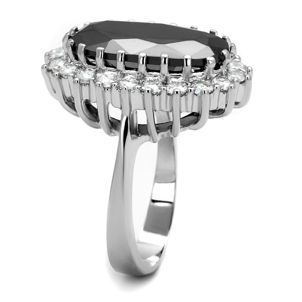 Rhodium Brass Ring with AAA Grade CZ in Black Diamond