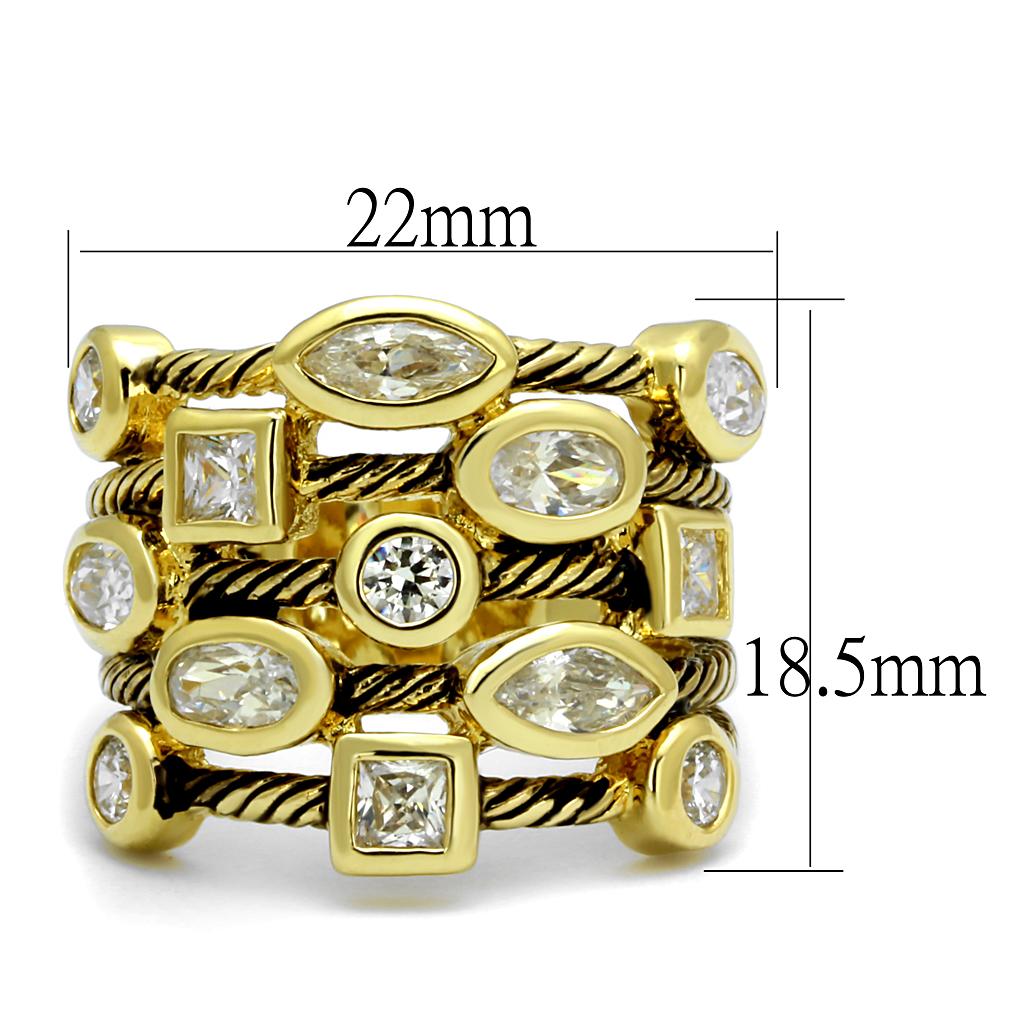 Gold Brass Ring with AAA Grade CZ in Clear