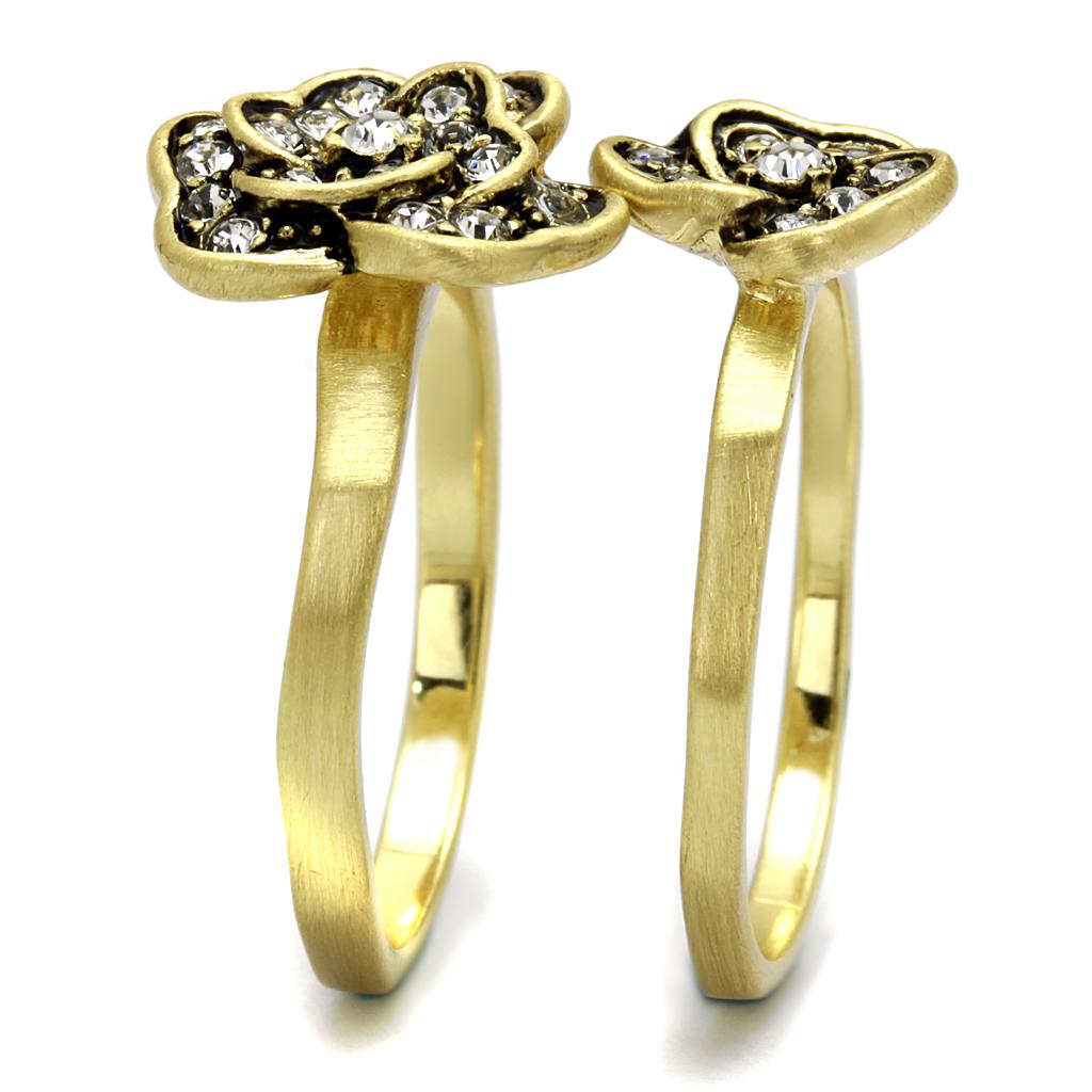 Antique Copper Brass Ring with Top Grade Crystal in Clear