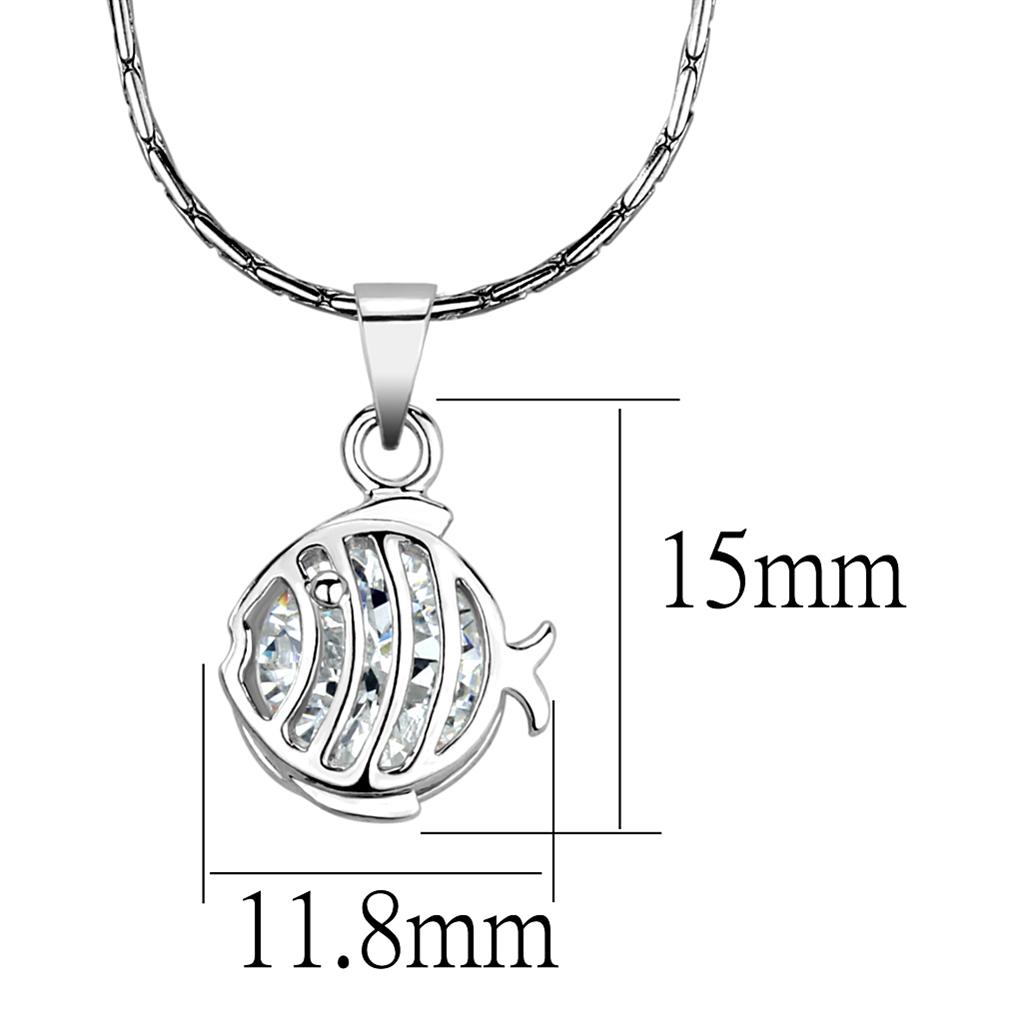 Rhodium Brass Chain Pendant with AAA Grade CZ in Clear