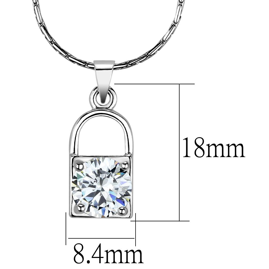 Rhodium Brass Chain Pendant with AAA Grade CZ in Clear