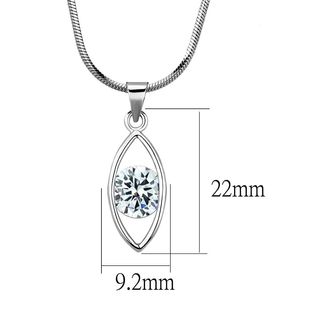 Rhodium Brass Chain Pendant with AAA Grade CZ in Clear
