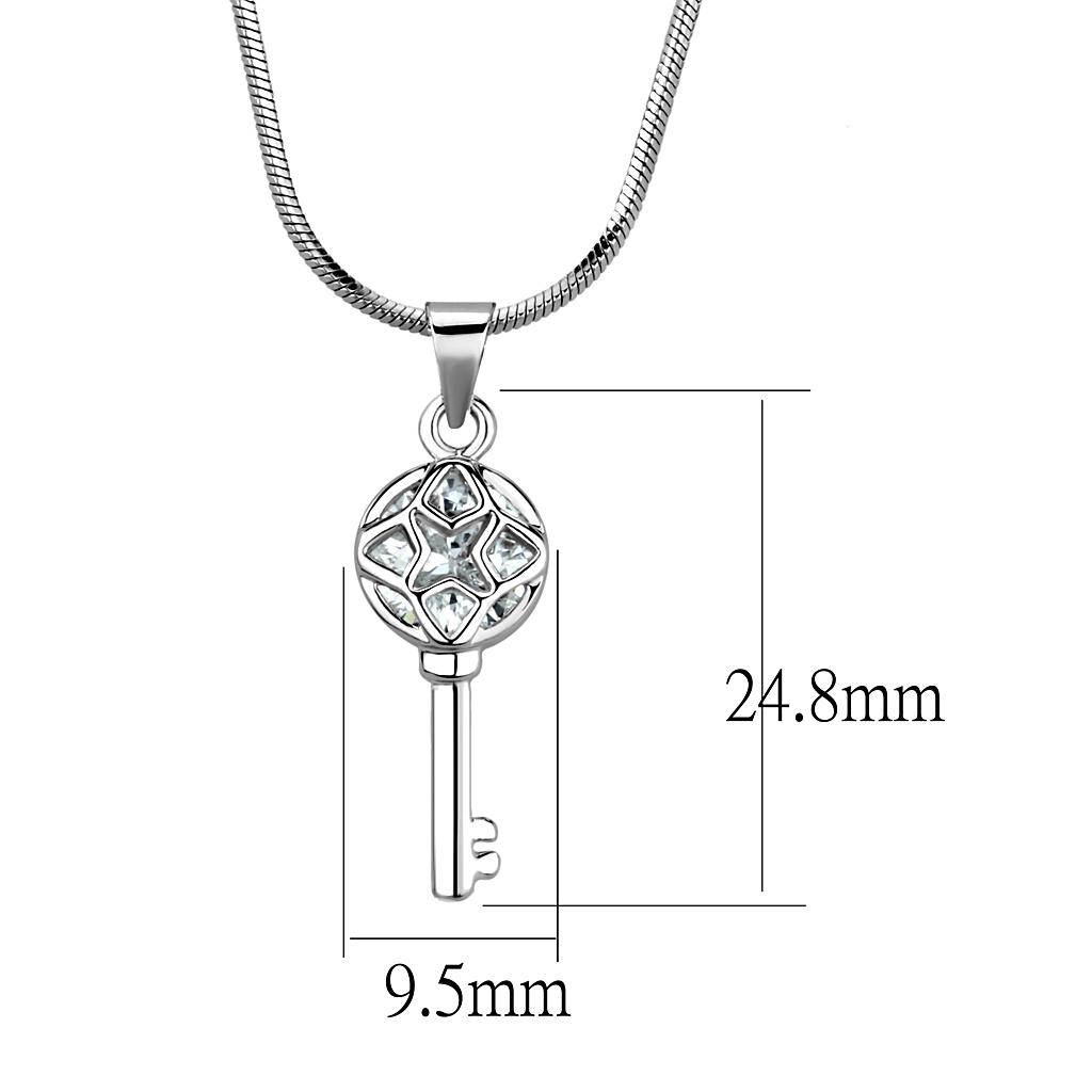 Rhodium Brass Chain Pendant with AAA Grade CZ in Clear