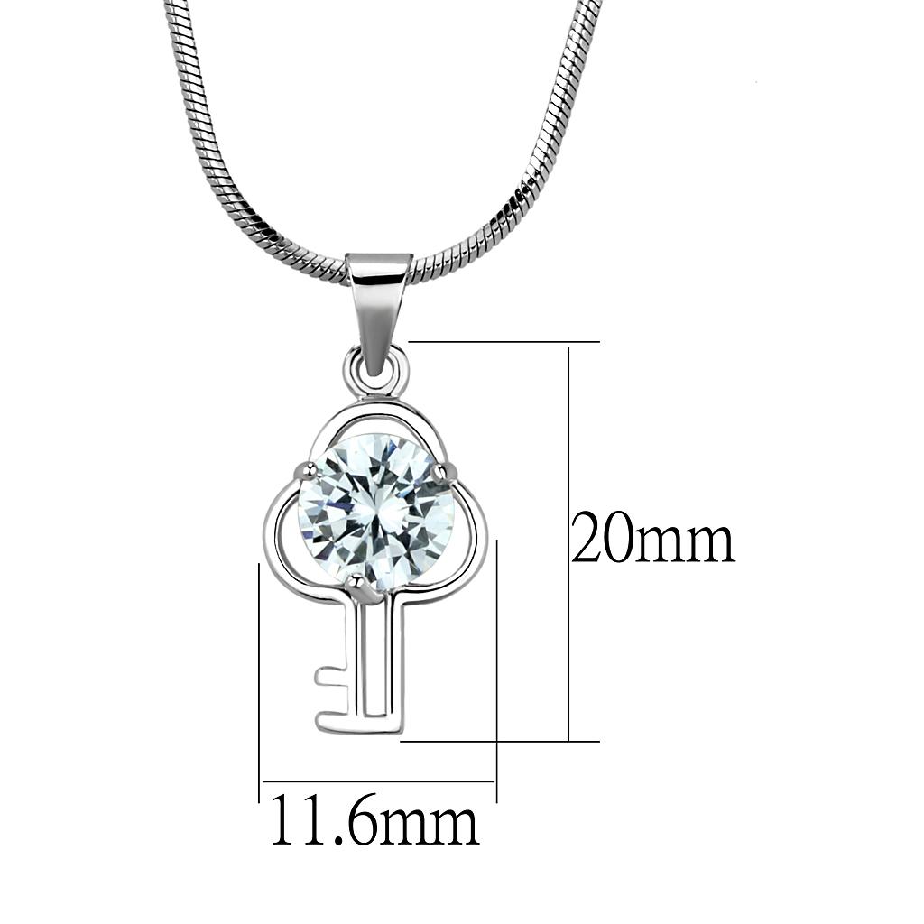 Rhodium Brass Chain Pendant with AAA Grade CZ in Clear