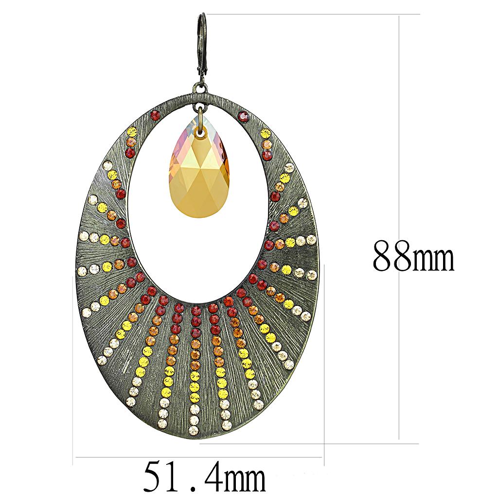 Antique Copper Brass Earrings with Top Grade Crystal in Champagne