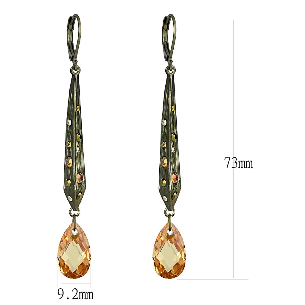 Antique Copper Brass Earrings with Top Grade Crystal in Champagne