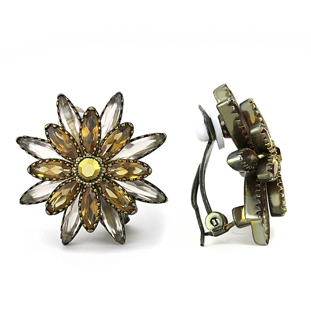 Antique Copper Brass Earrings with Synthetic Synthetic Glass in Multi Color