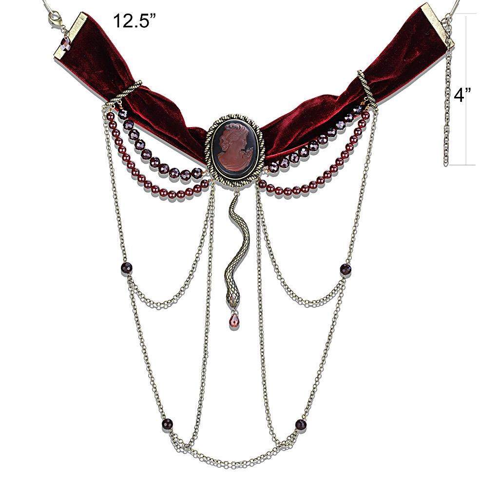 Antique Copper Brass Necklace with Synthetic Synthetic Stone in Smoked Quartz