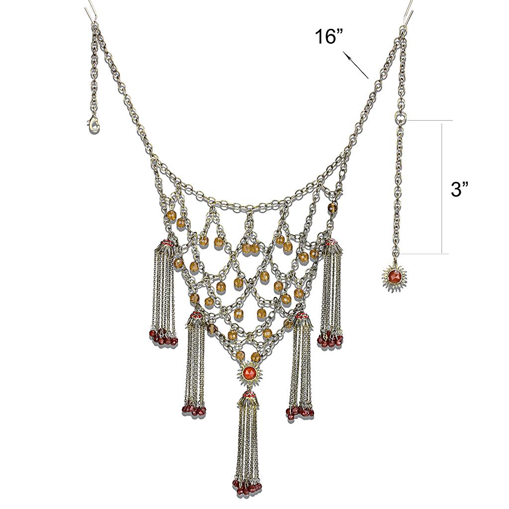 Antique Copper Brass Necklace with Synthetic Onyx in Red Series