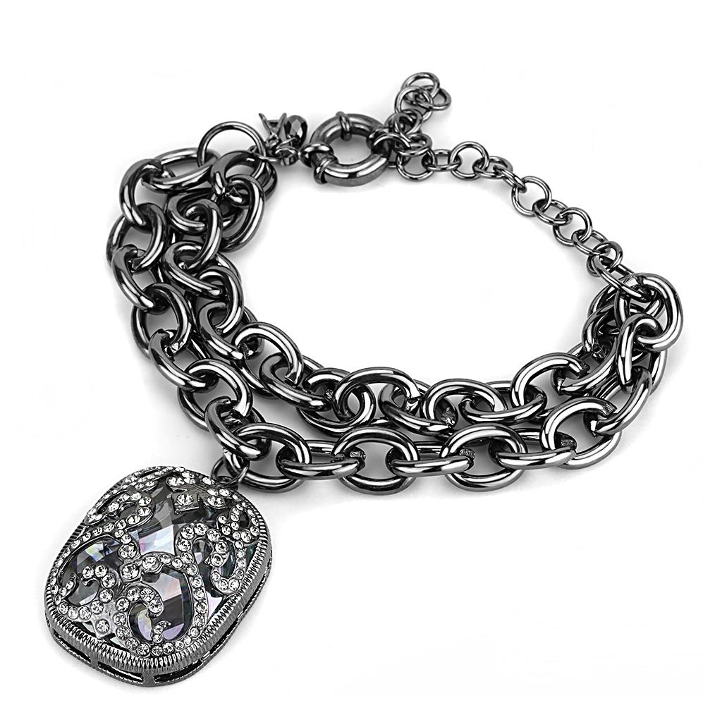 TIN Cobalt Black Brass Bracelet with AAA Grade CZ in Clear