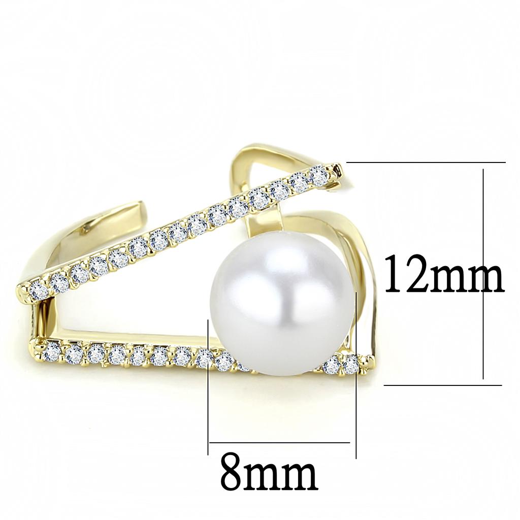 Flash Gold Brass Ring with Synthetic Pearl in White