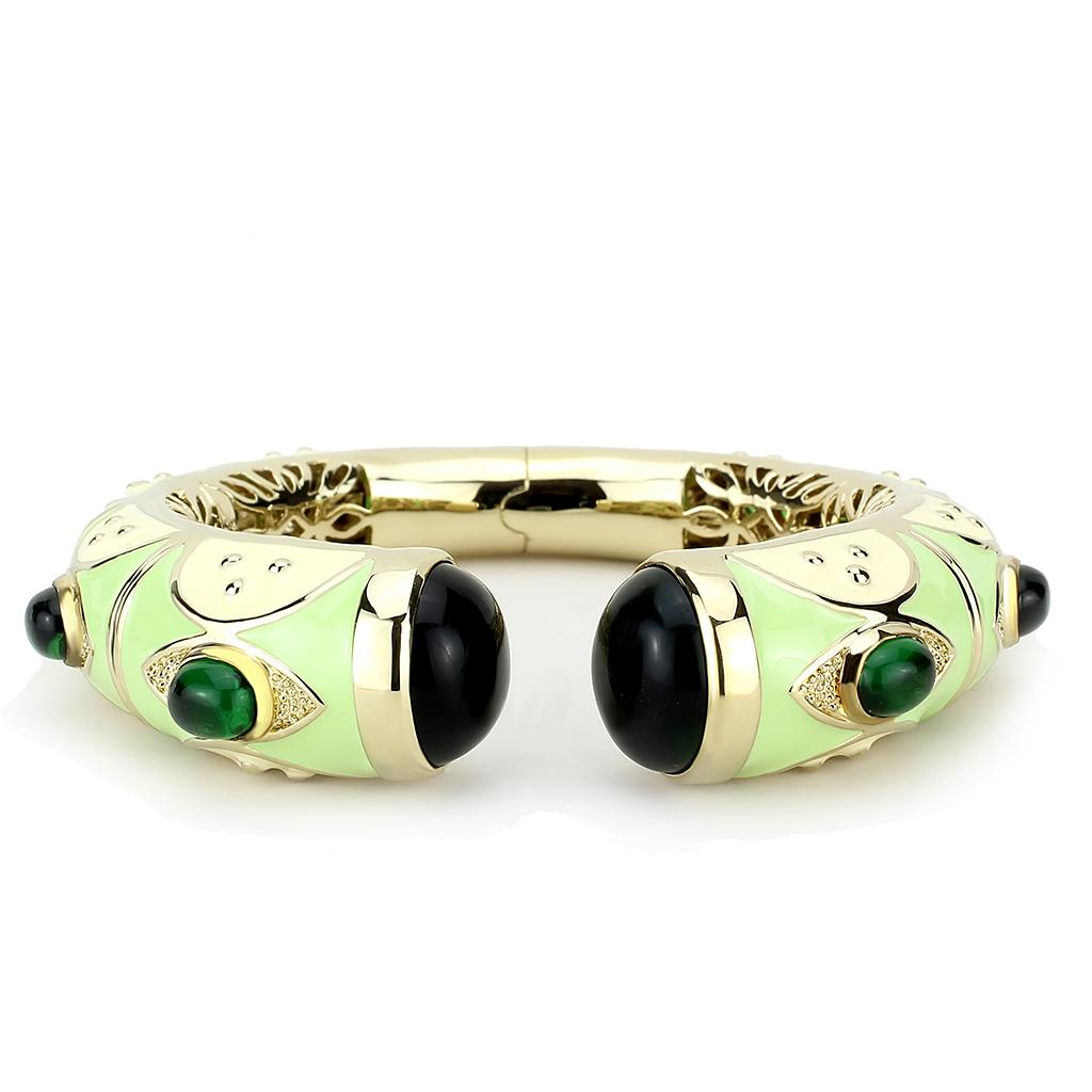 Gold Brass Bangle with Synthetic in Emerald