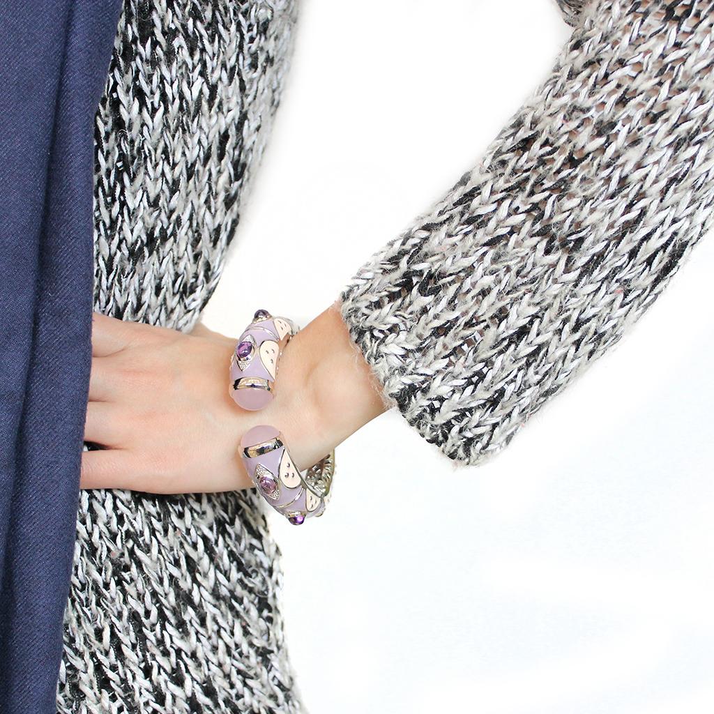 Rhodium Brass Bangle with Synthetic in Rose