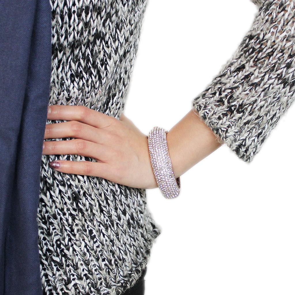 Rose Gold+e-coating Brass Bangle with Top Grade Crystal in Clear