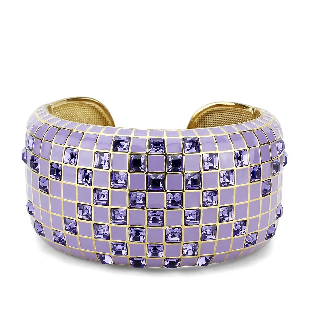 Gold Brass Bangle with Top Grade Crystal in Tanzanite