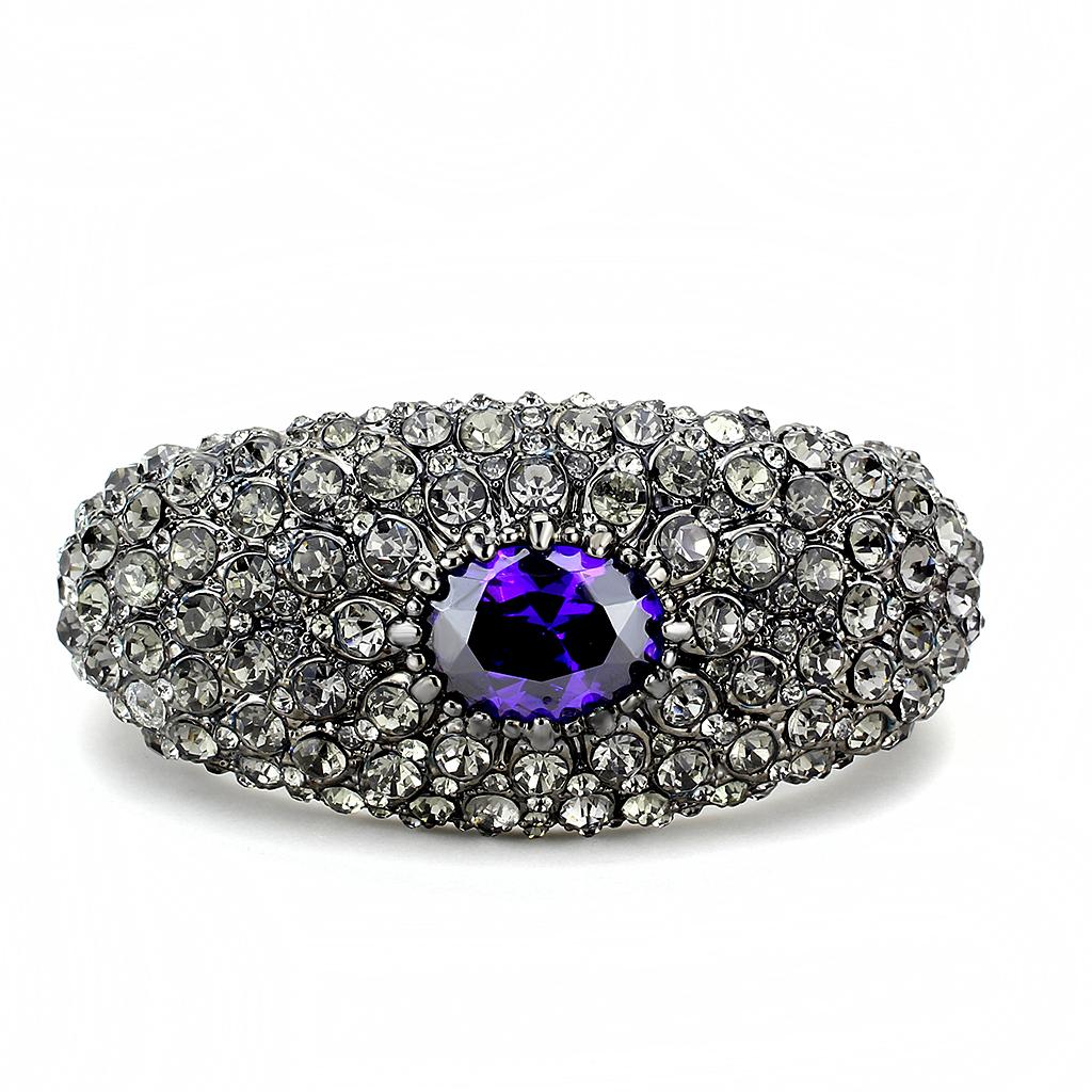TIN Cobalt Black Brass Bangle with AAA Grade CZ in Tanzanite