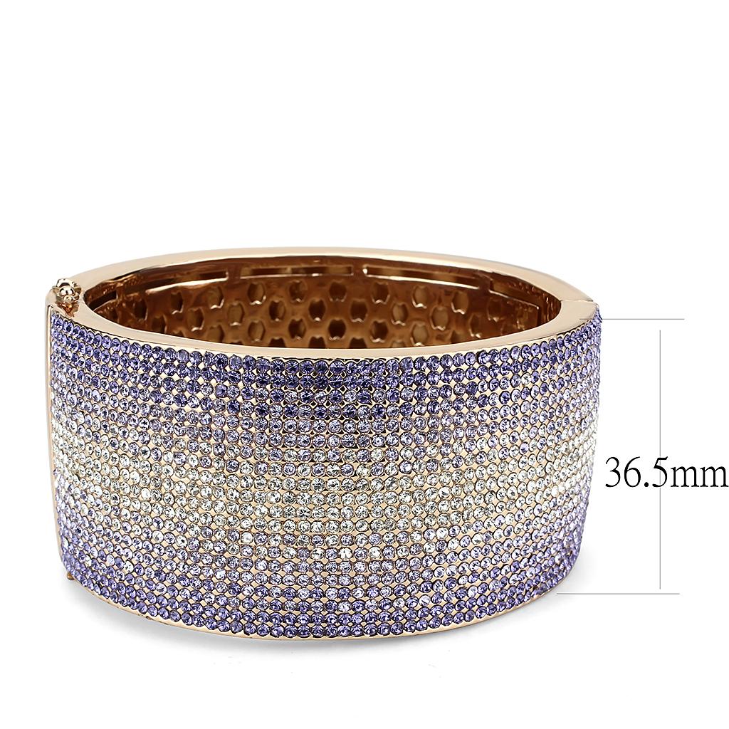 Rose Gold+e-coating Brass Bangle with Top Grade Crystal in Multi Color