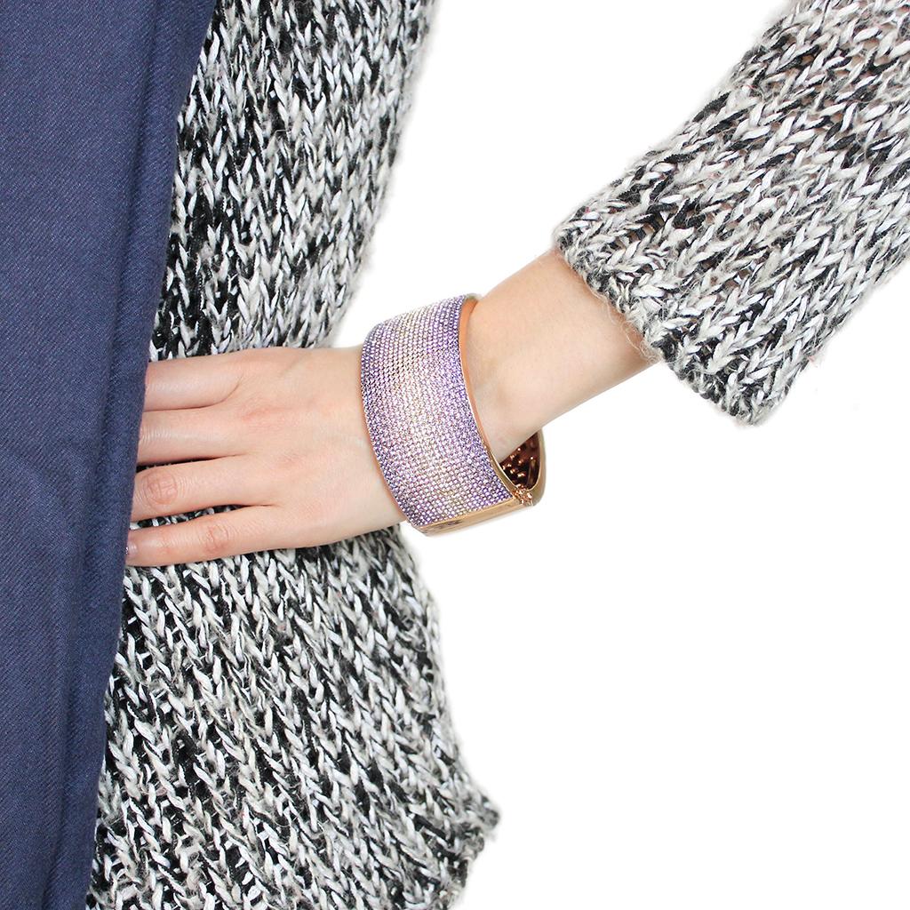 Rose Gold+e-coating Brass Bangle with Top Grade Crystal in Multi Color