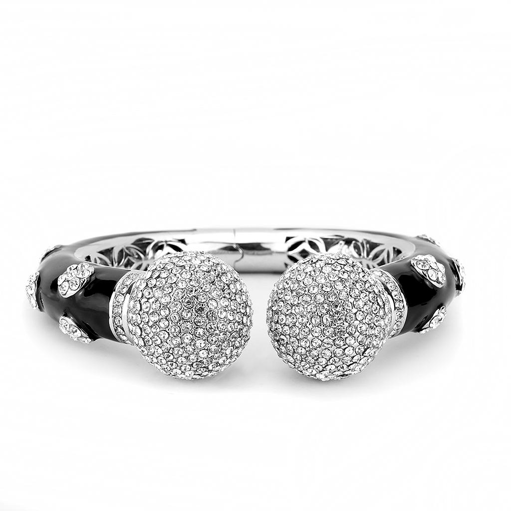 Rhodium Brass Bangle with Top Grade Crystal in Clear