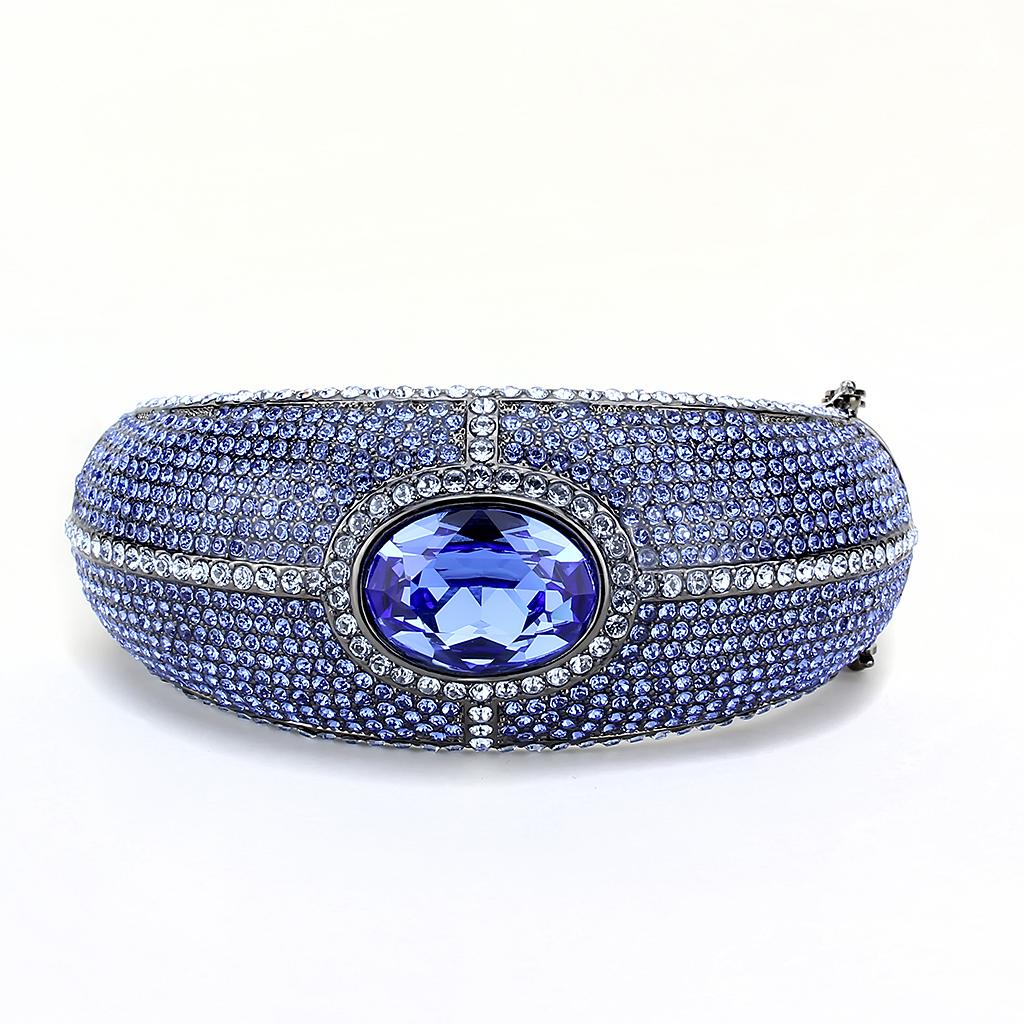 TIN Cobalt Black Brass Bangle with Top Grade Crystal in Sapphire