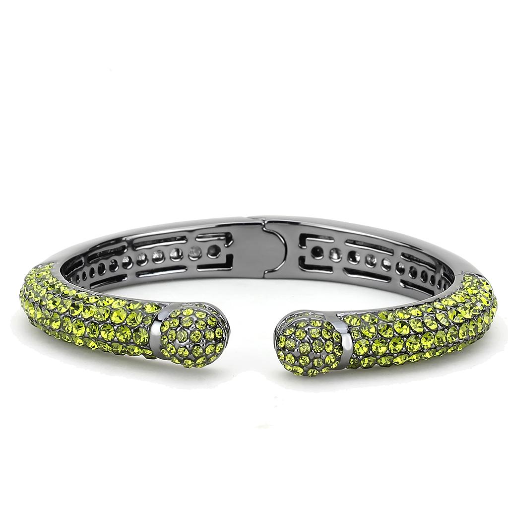 TIN Cobalt Black Brass Bangle with Top Grade Crystal in Olivine color