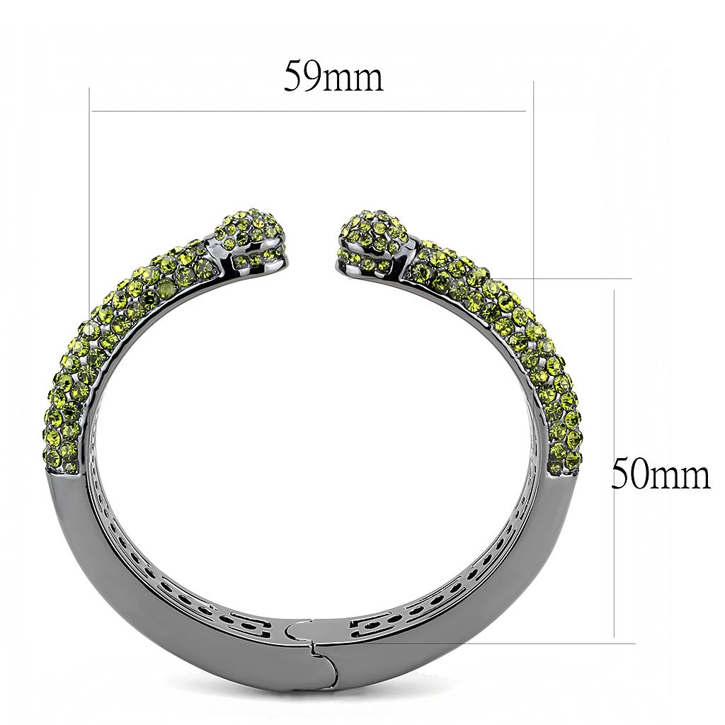 TIN Cobalt Black Brass Bangle with Top Grade Crystal in Olivine color