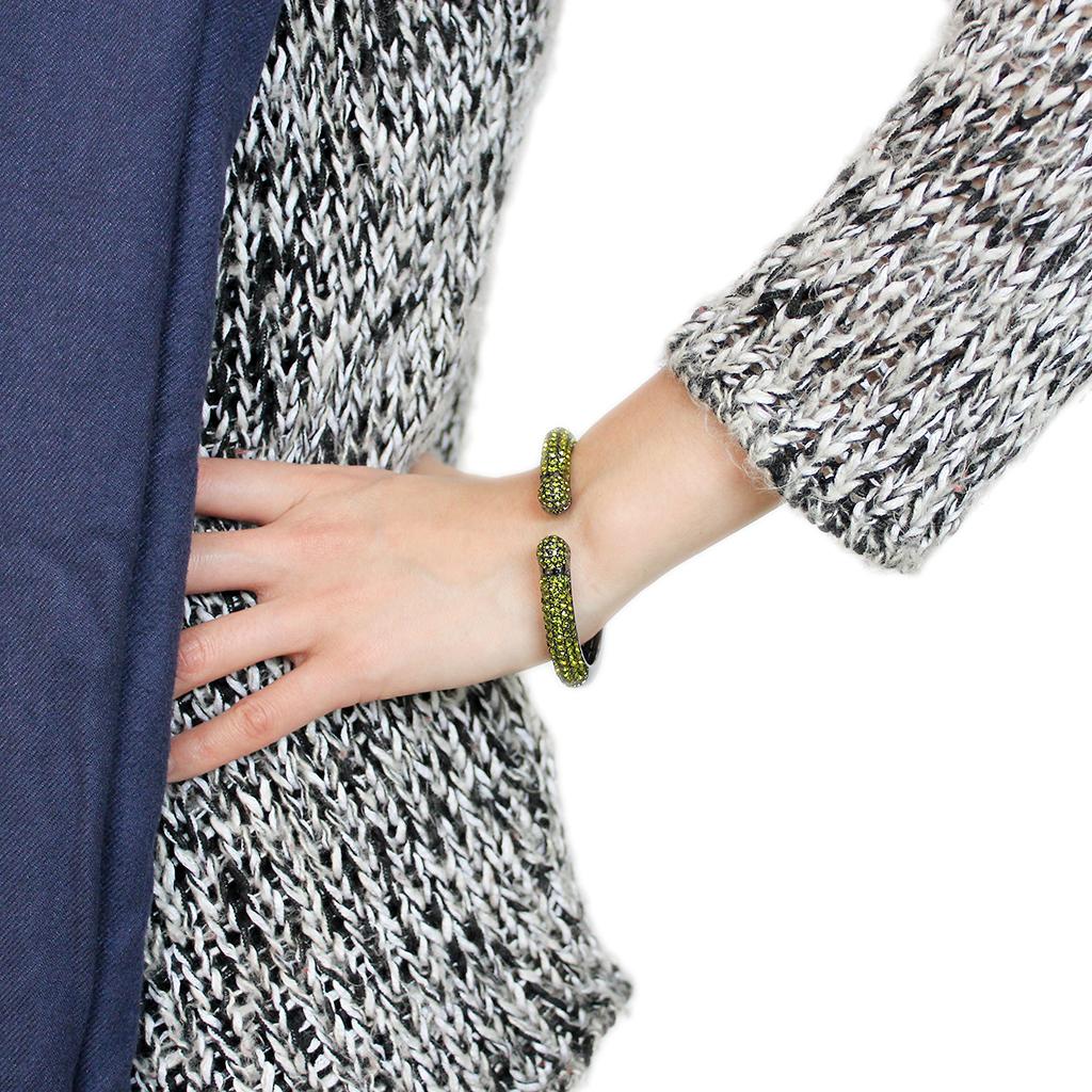 TIN Cobalt Black Brass Bangle with Top Grade Crystal in Olivine color