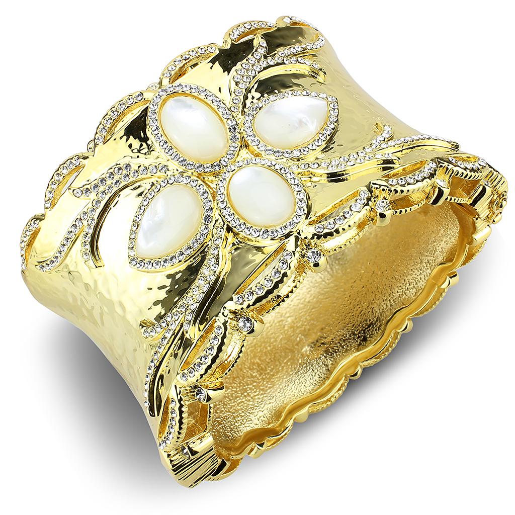 Gold Brass Bangle with Synthetic in White