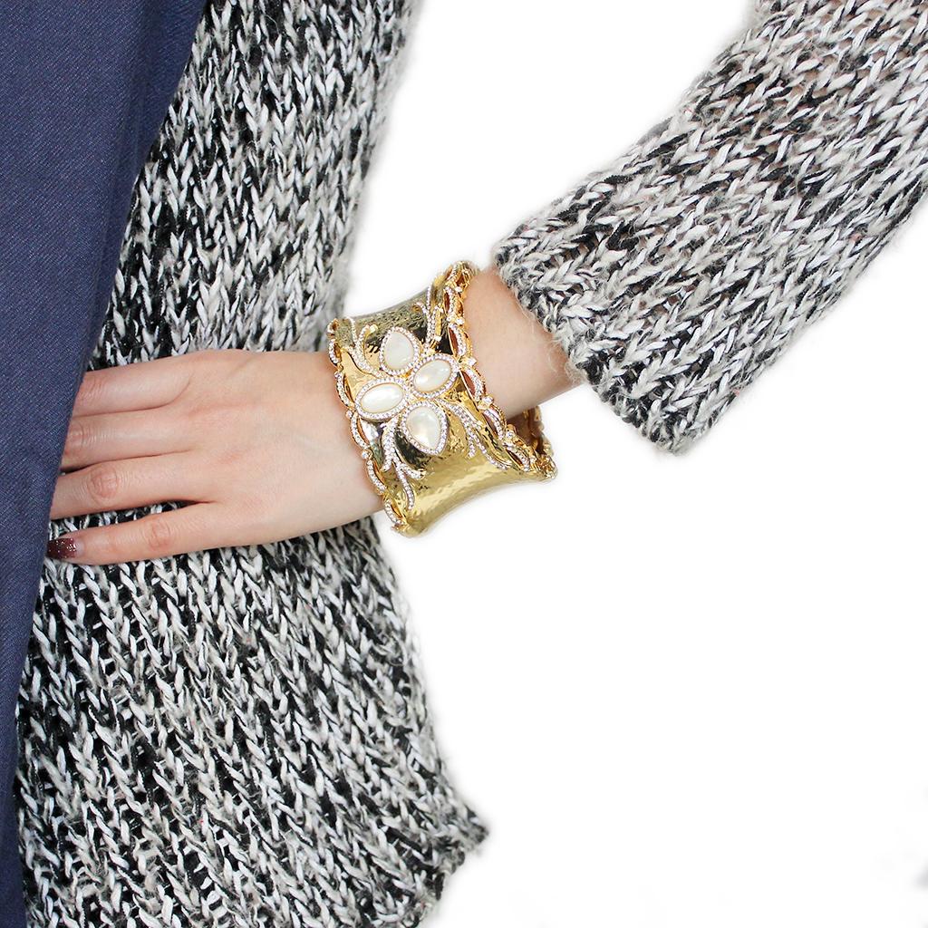 Gold Brass Bangle with Synthetic in White