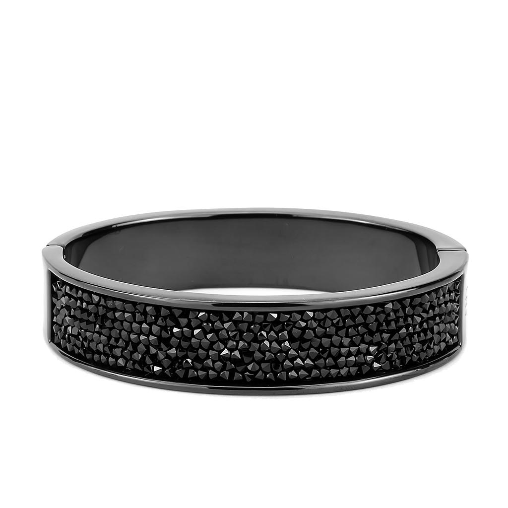 IP Black(Ion Plating) Brass Bangle with Top Grade Crystal in Jet