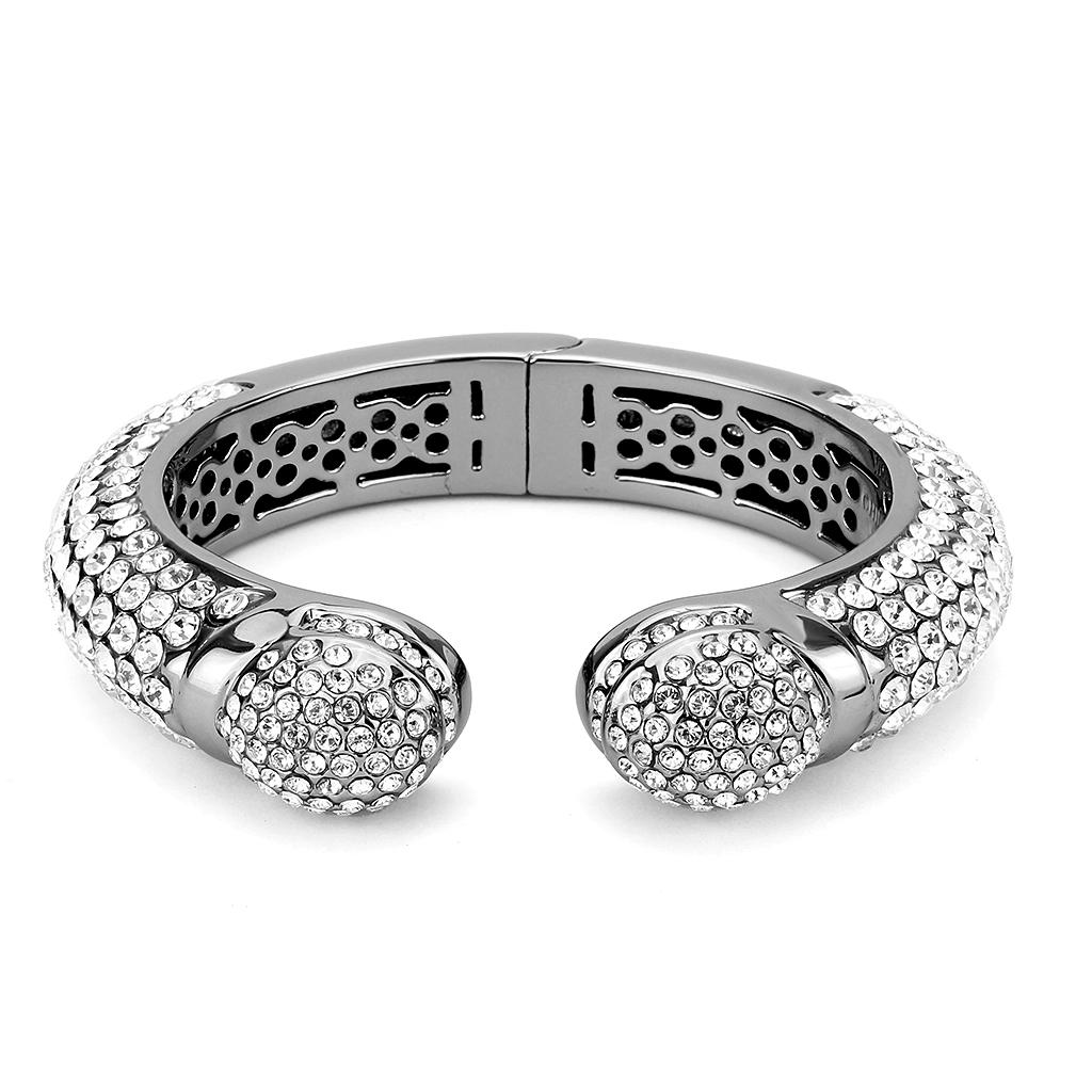 TIN Cobalt Black Brass Bangle with Top Grade Crystal in Clear