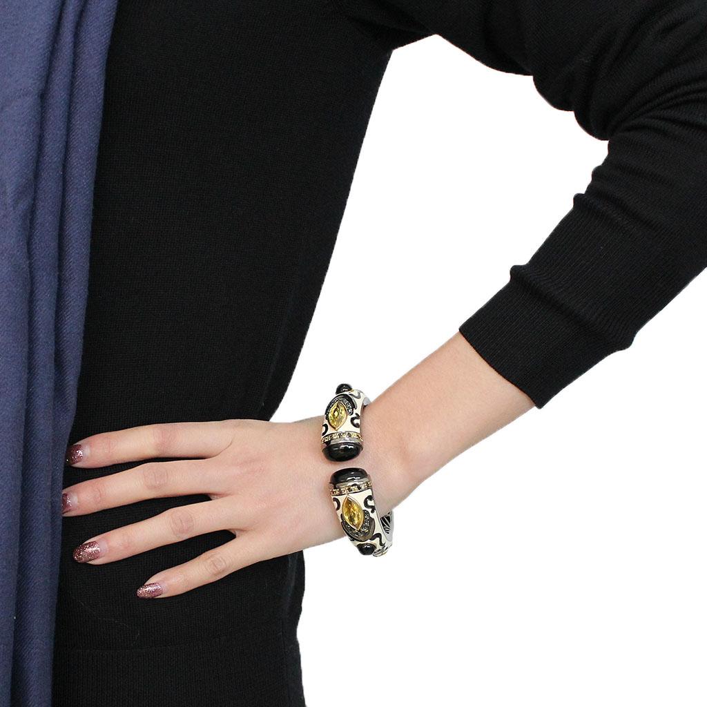 Gold+Hematite Brass Bangle with Synthetic Onyx in Jet