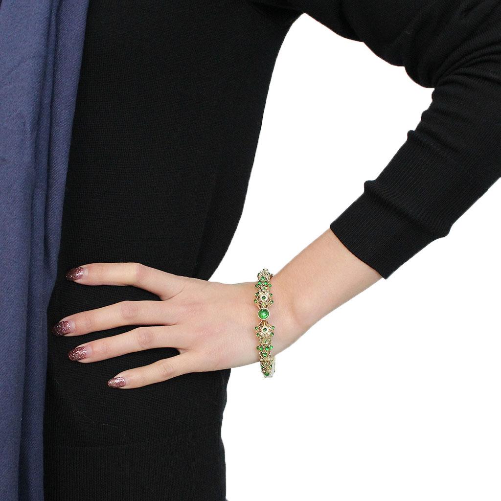 Gold Brass Bangle with Assorted in Emerald