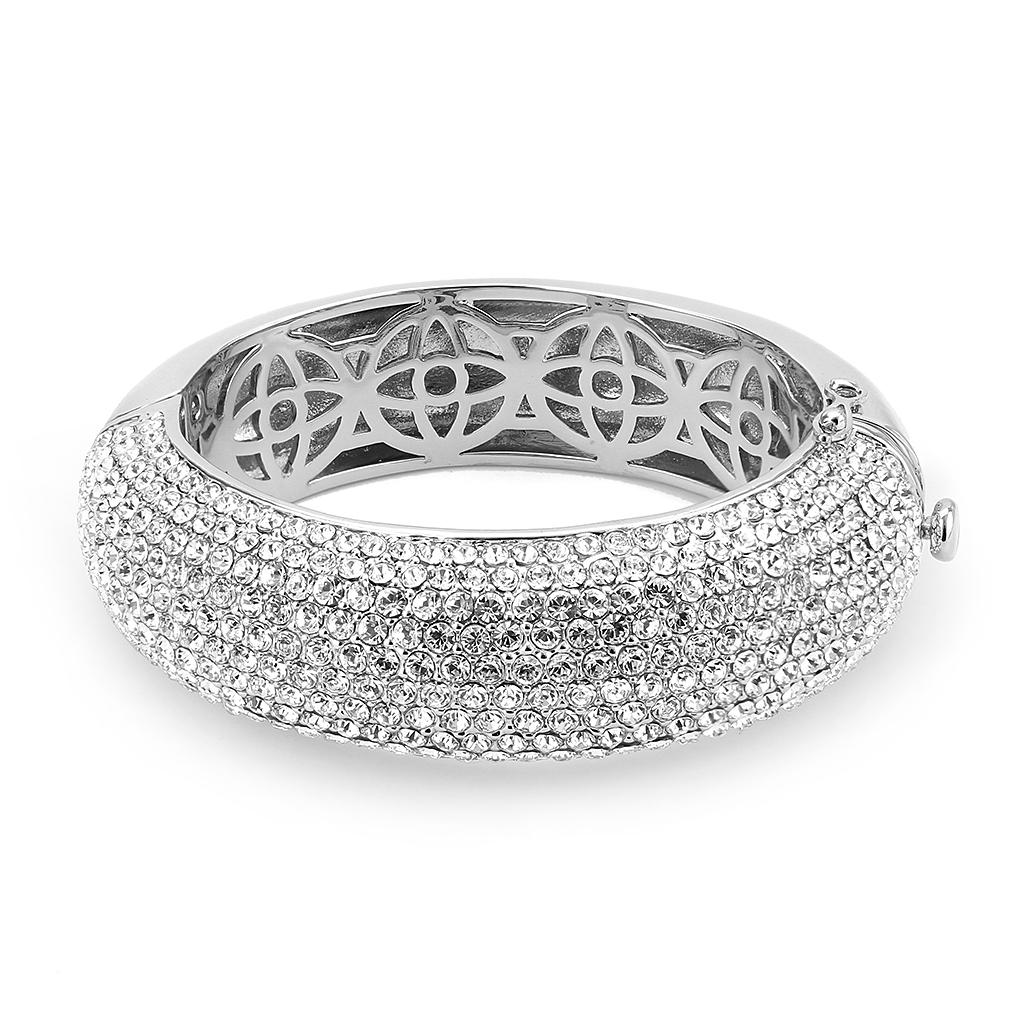 Rhodium Brass Bangle with Top Grade Crystal in Clear