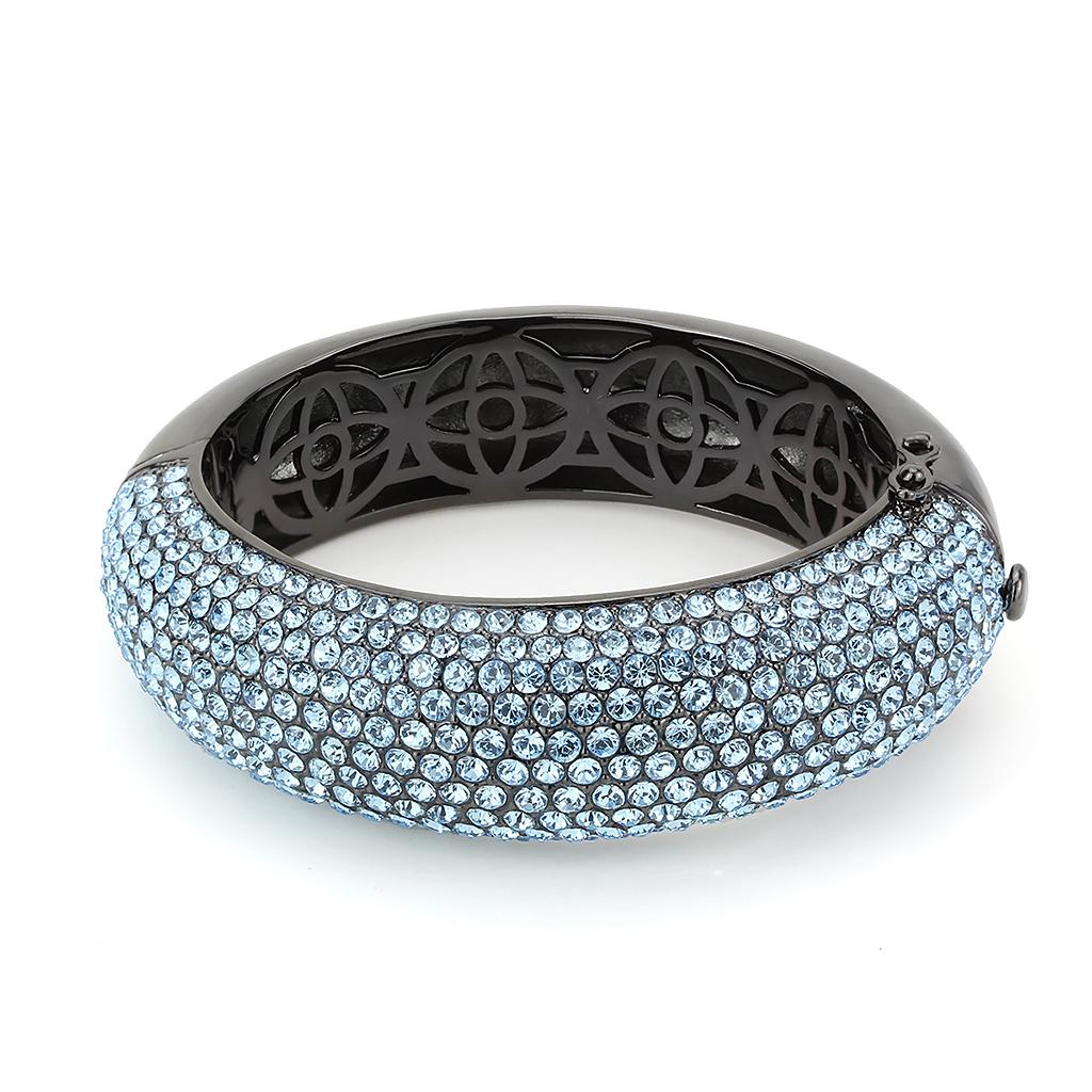 TIN Cobalt Black Brass Bangle with Top Grade Crystal in Sea Blue