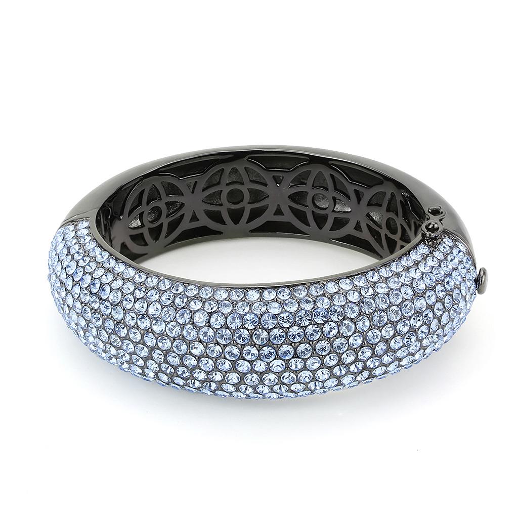 TIN Cobalt Black Brass Bangle with Top Grade Crystal in Aquamarine