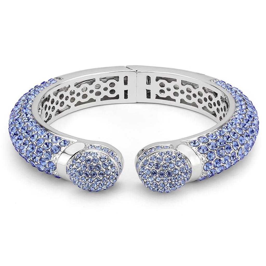 Rhodium Brass Bangle with Top Grade Crystal in Light Sapphire