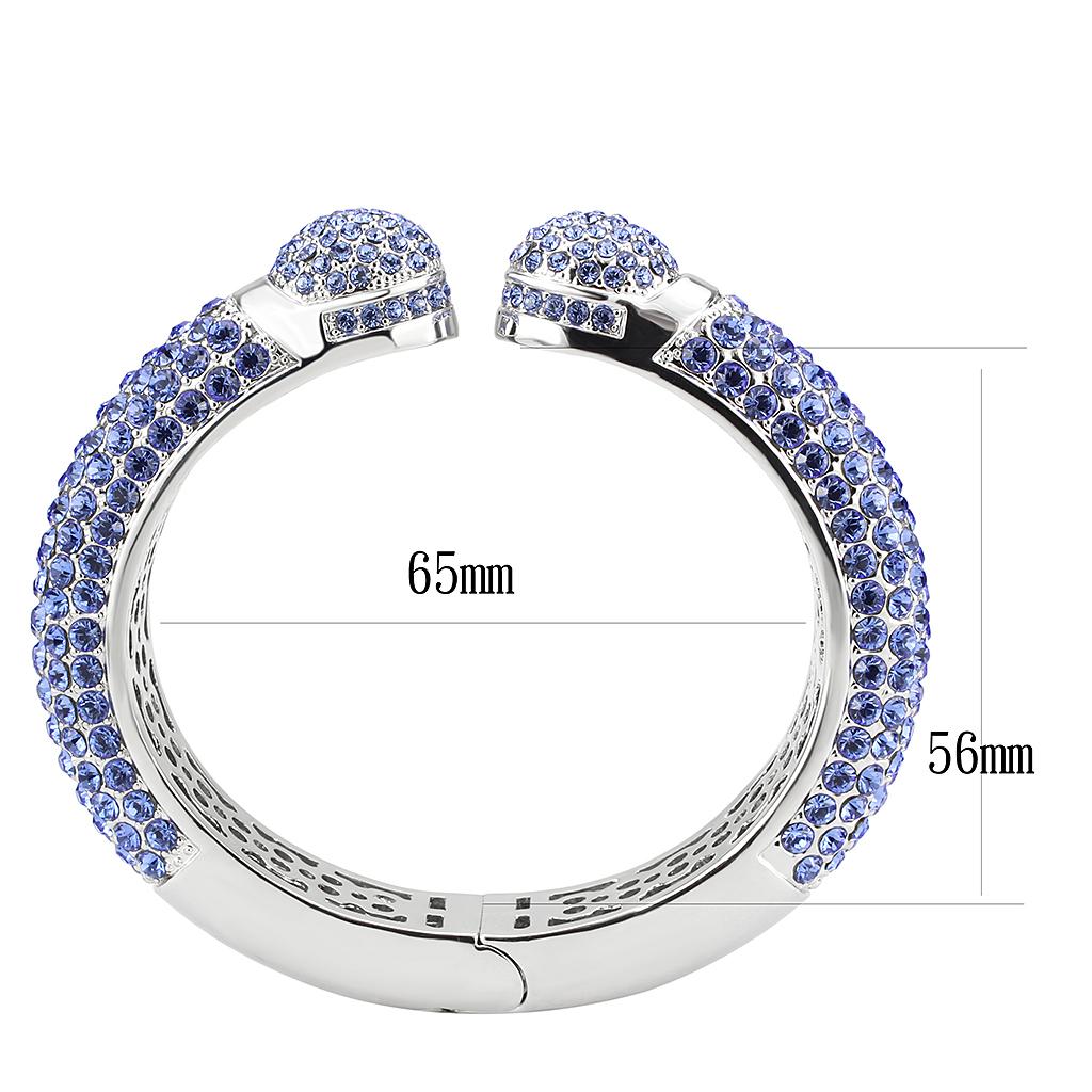 Rhodium Brass Bangle with Top Grade Crystal in Light Sapphire
