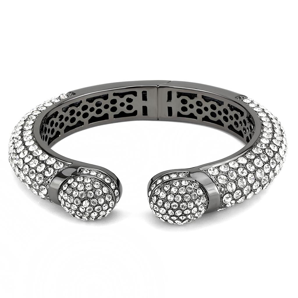 Ruthenium Brass Bangle with Top Grade Crystal in Clear